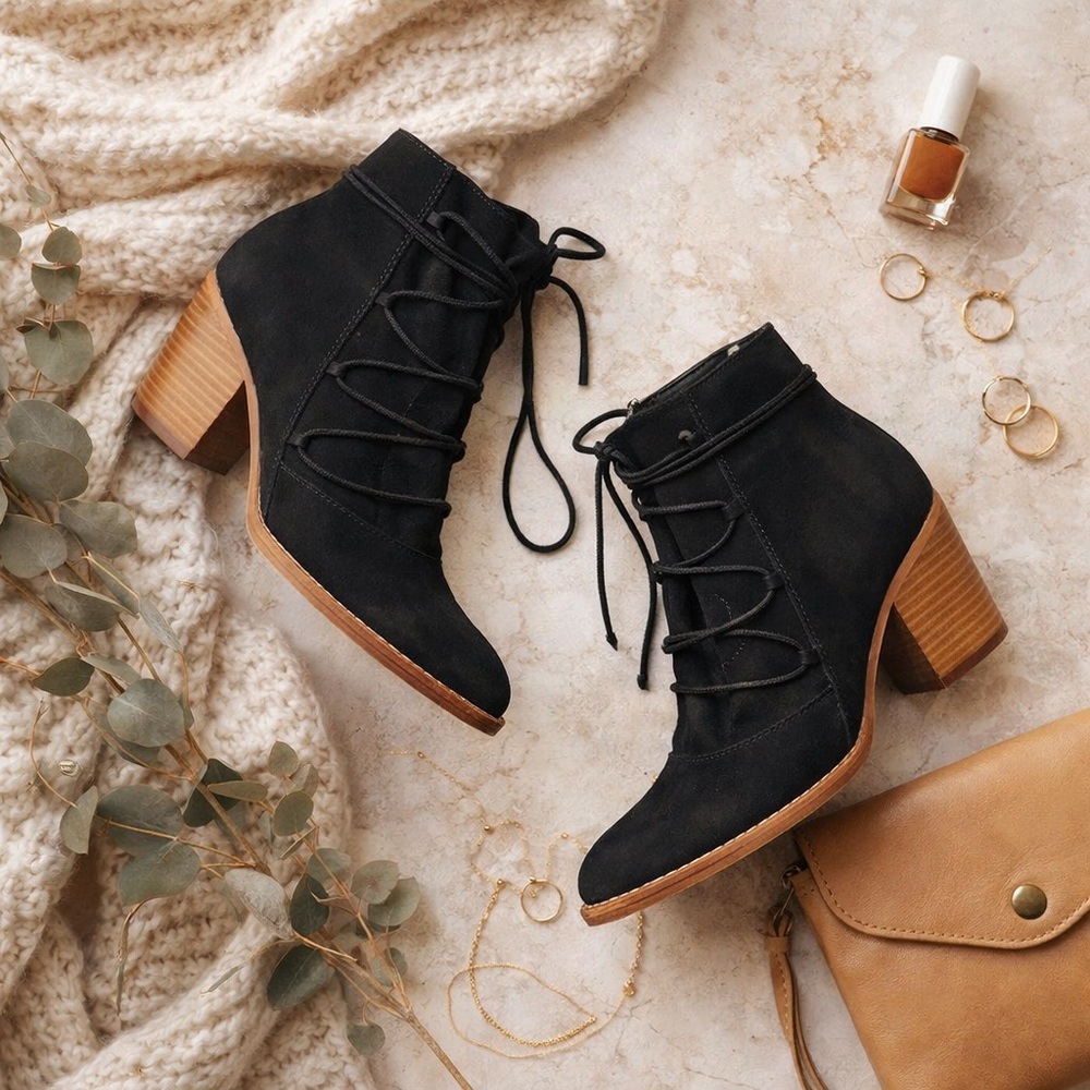 Sam Edelman Black Lace-Up Ankle Boots